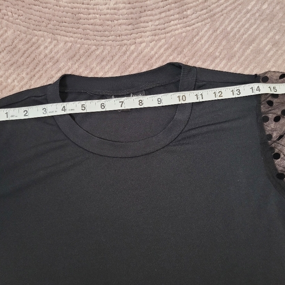 Alison Andrews Women's Black Mesh Polka Dot Sleeve Shirt Size Medium - Picture 9 of 10